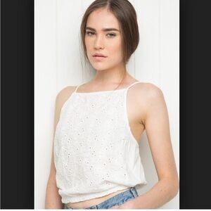 Brandy Melville Laguna Eyelet Halter Top White Open Back Floral OS